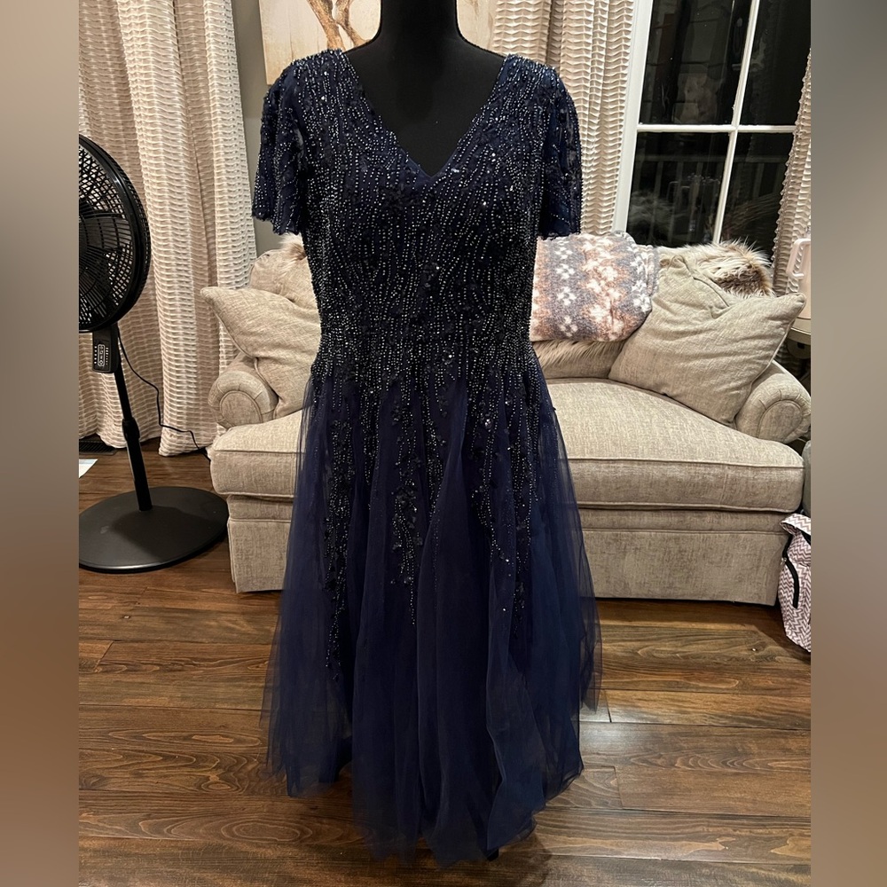 SOLD-eBay Mac Duggal Embellished Flutter Sleeve Tea-Length Dress Size 10